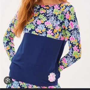Lilly Pulitzer Navy Floral Block Long Sleeve Top